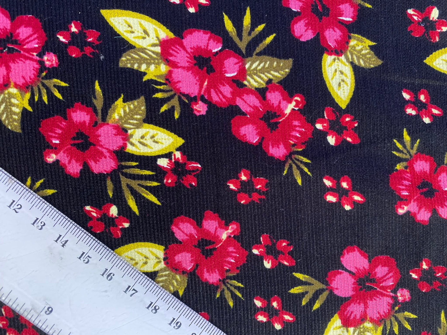 Printed Needlecord 100% Cotton - Black/Pink/Lime - 44"Wide - Sold By The Metre