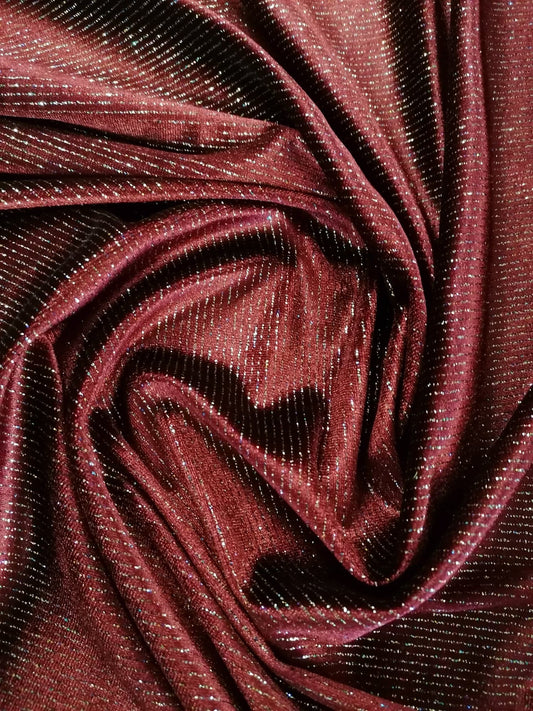 Spandex Velvet with Lurex Stripe - Maroon/Silver/Gold - 58" Wide - Sold By the Metre