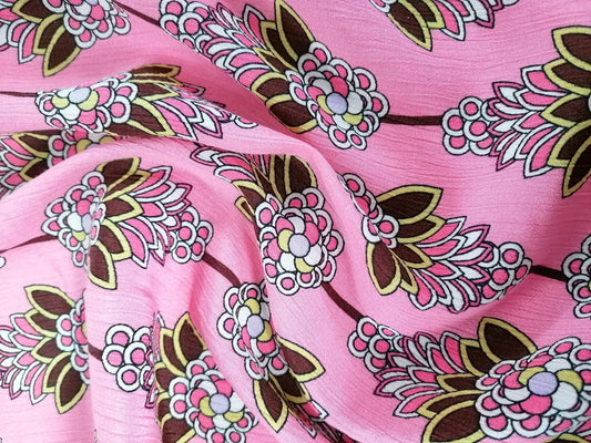 100% Viscose Crepe - Pink/Brown/Yellow - 52" Wide - Sold By the Metre
