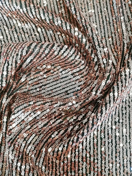 Sequins on Power Mesh - Black/Rose Gold - 51" Wide - Sold By the Metre