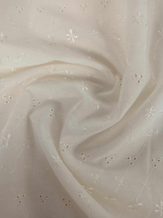 Poly Cotton Broderie Anglaise - Cream - 45" Wide - Sold By the Metre