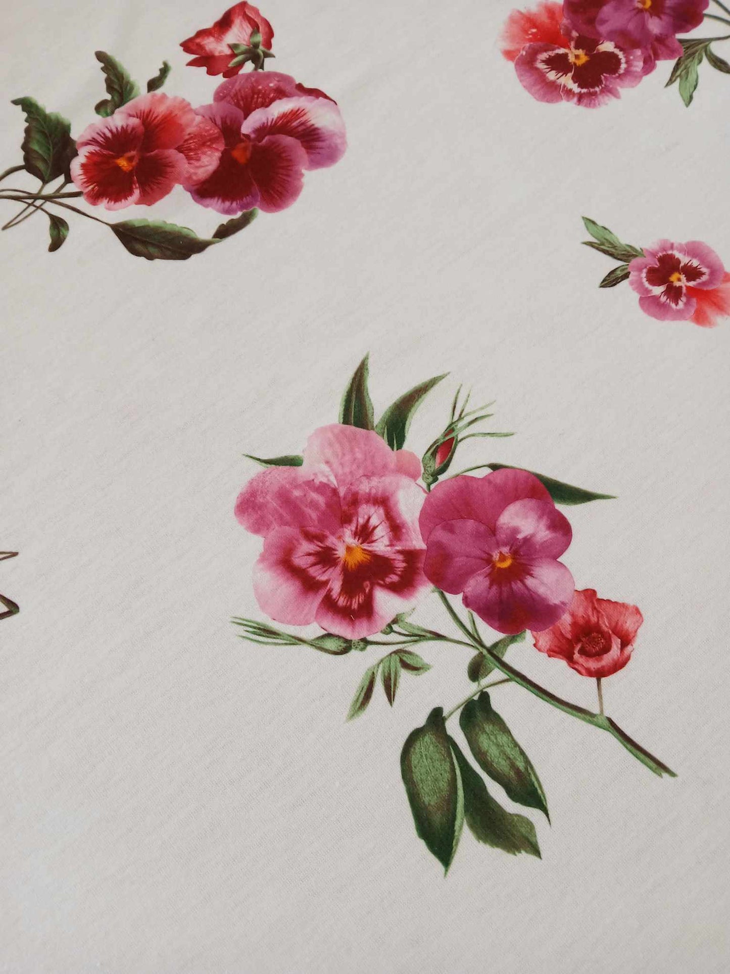 Poly Lycra Jersey - Floral - White/Pink/Green - 60" Wide - Sold By the Metre