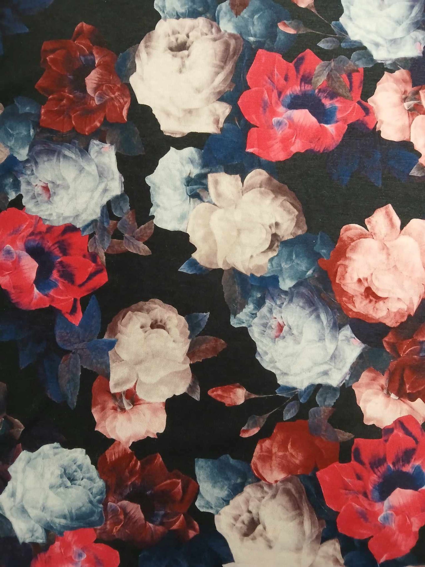 Poly Lycra Jersey - Floral - Pink/Blue/Navy/Black - 56" Wide - Sold By the Metre