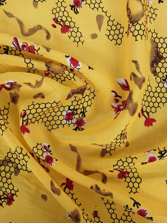 Viscose - Yellow/Plum/Black - 55" Wide - Sold By the Metre