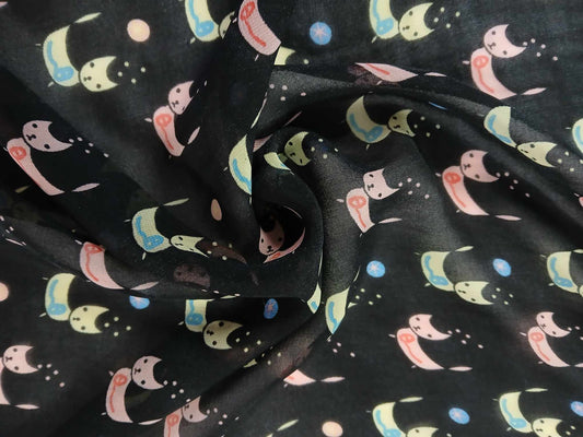 Chiffon - Cats - Black/Pink/Green/Blue - 57" Wide - Sold By the Metre