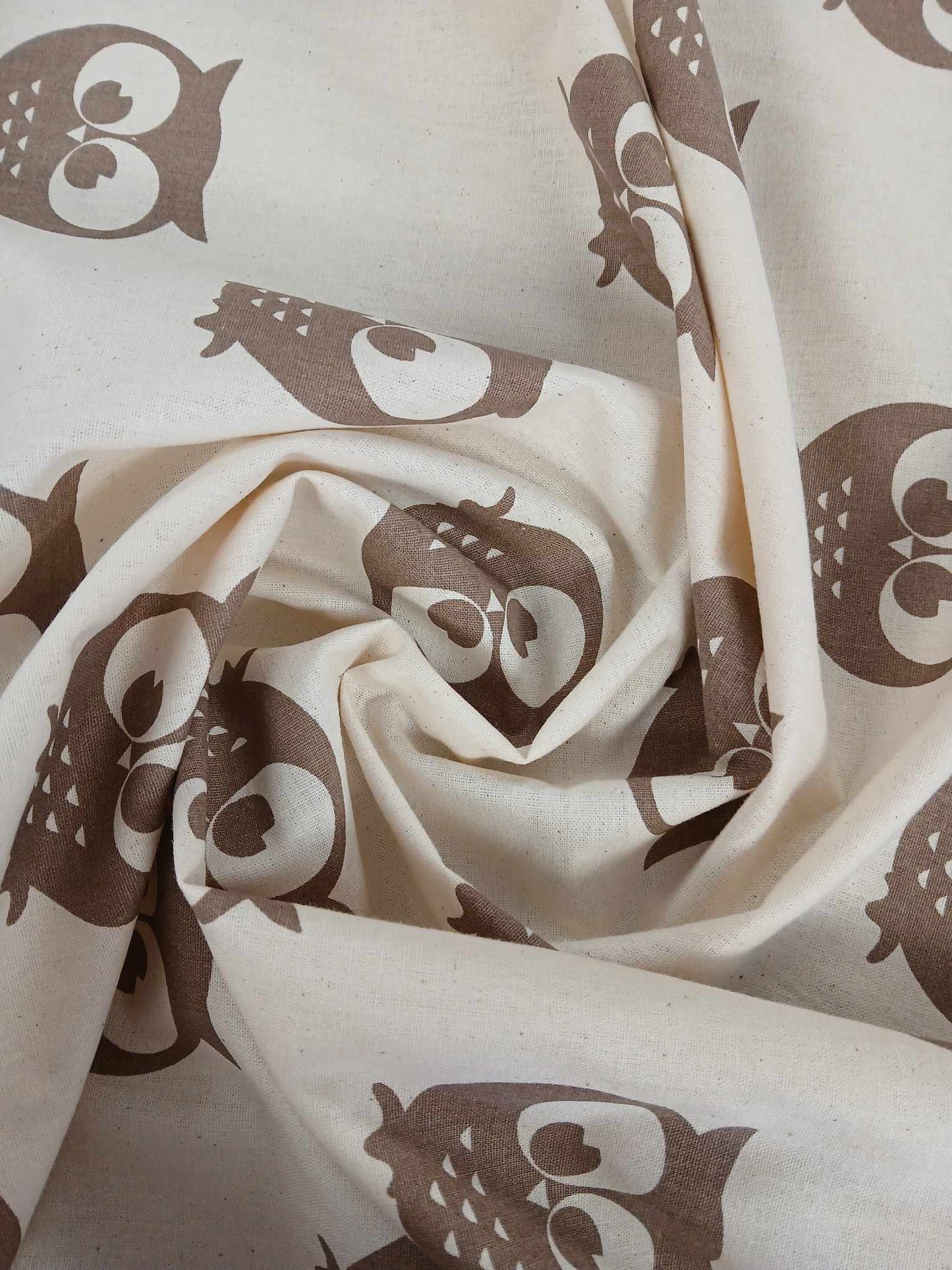 100% Cotton - Owl - Cream/Brown - 57" Wide - Sold By the Metre