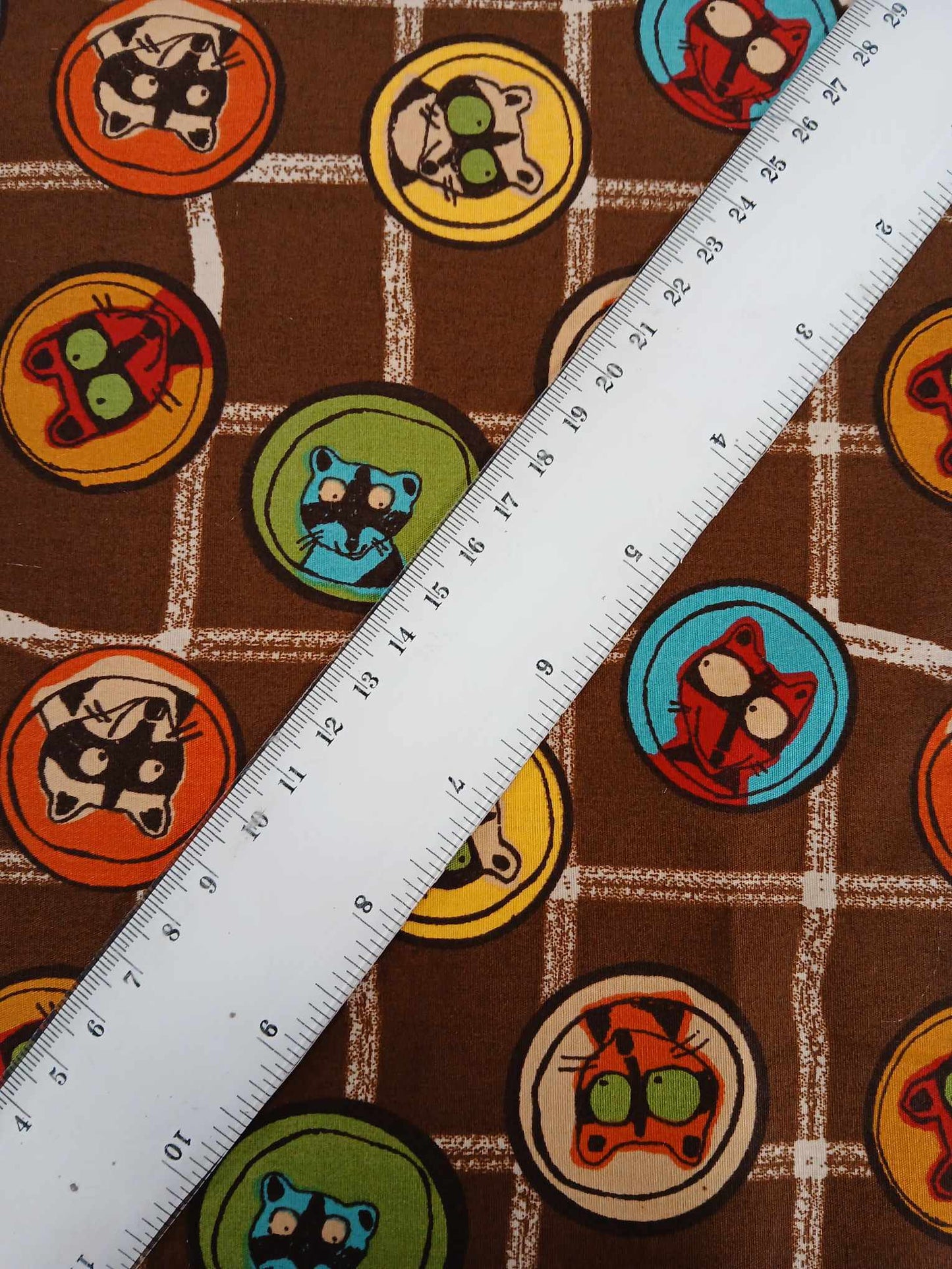 100% Cotton - Raccoons - Brown/Cream/Blue/Green/Orange - 56" Wide - Sold By the Metre