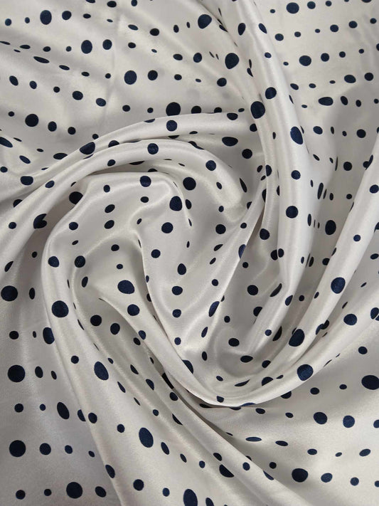 Satin - Navy/White - 57" Wide - Sold By the Metre
