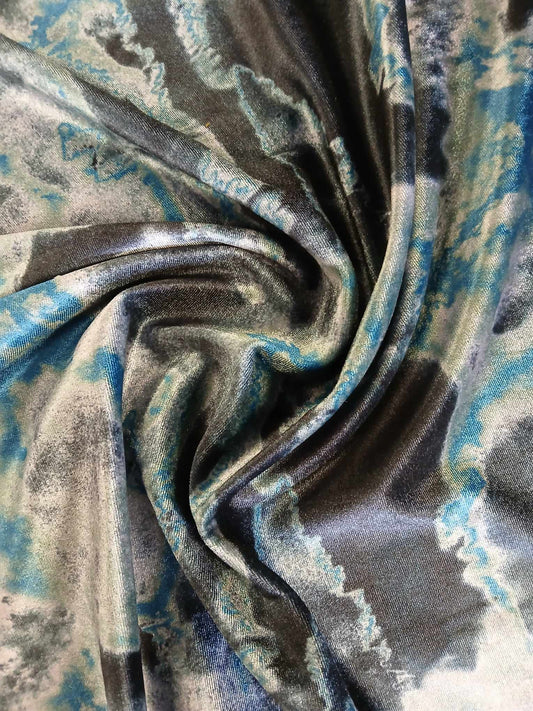 Spandex Velvet - Marble - Blue/Black/Grey - 55" Wide - Sold By the Metre