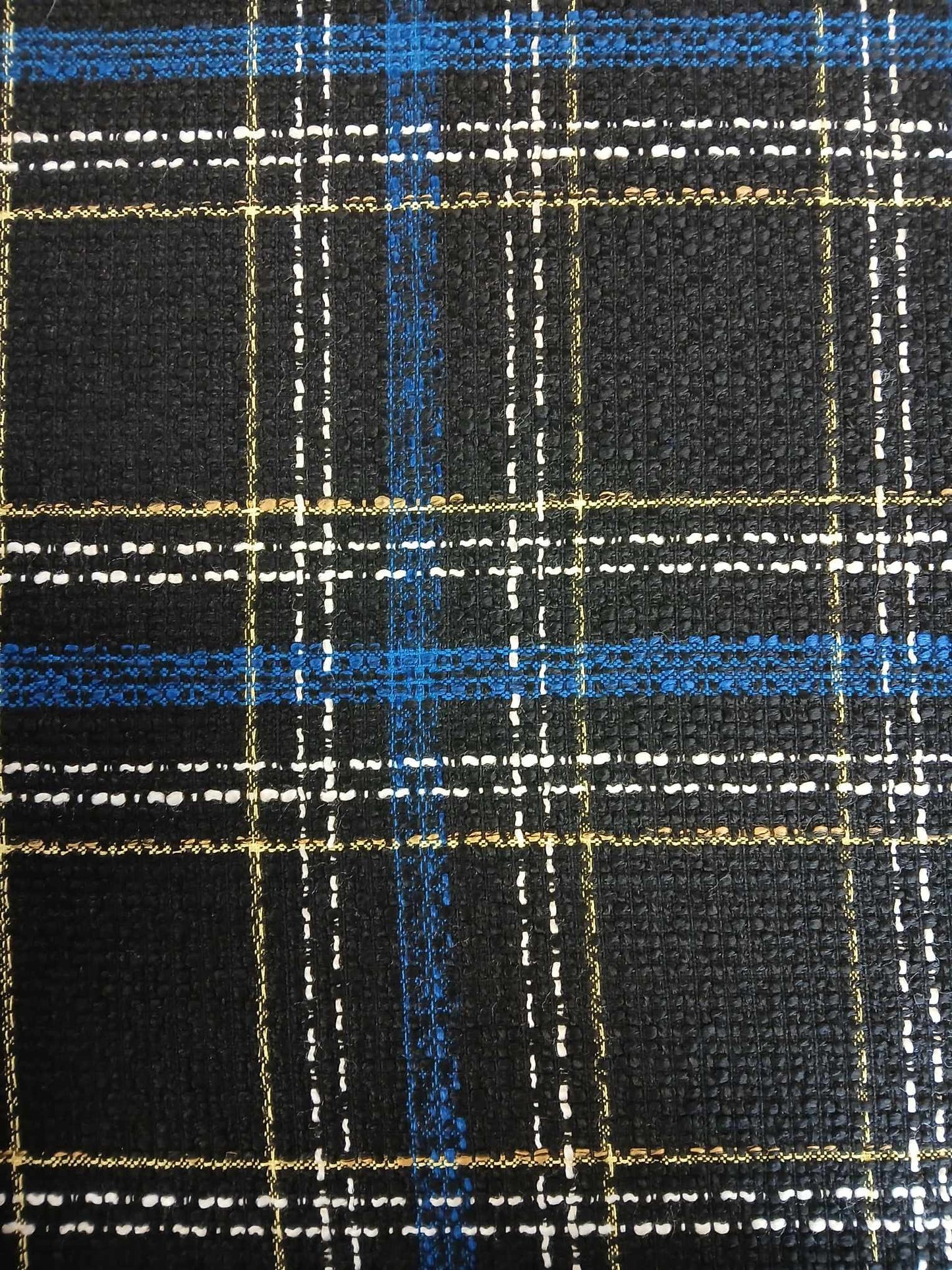 Chenille - Black/Blue/Yellow/White/Gold - 59" Wide - Sold By the Metre