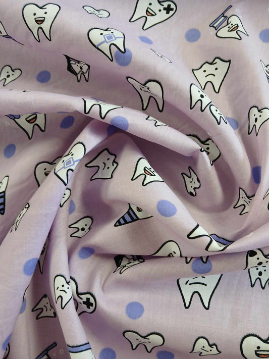 100% Cotton - Teeth - Lilac/Purple/White/Black - 54" Wide - Sold By the Metre