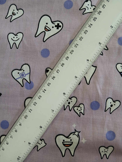 100% Cotton - Teeth - Lilac/Purple/White/Black - 54" Wide - Sold By the Metre