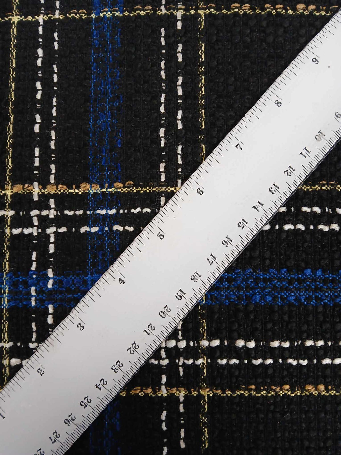 Chenille - Black/Blue/Yellow/White/Gold - 59" Wide - Sold By the Metre