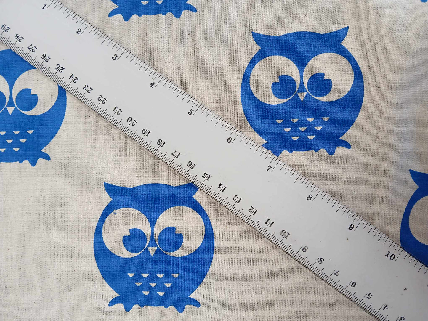 100% Cotton - Owl - Cream/Blue - 57" Wide - Sold By the Metre