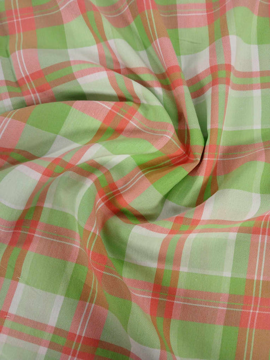 25% Poly 75% Cotton Woven - Check - Pink/Lime Green - 60" Wide - Sold By the Metre