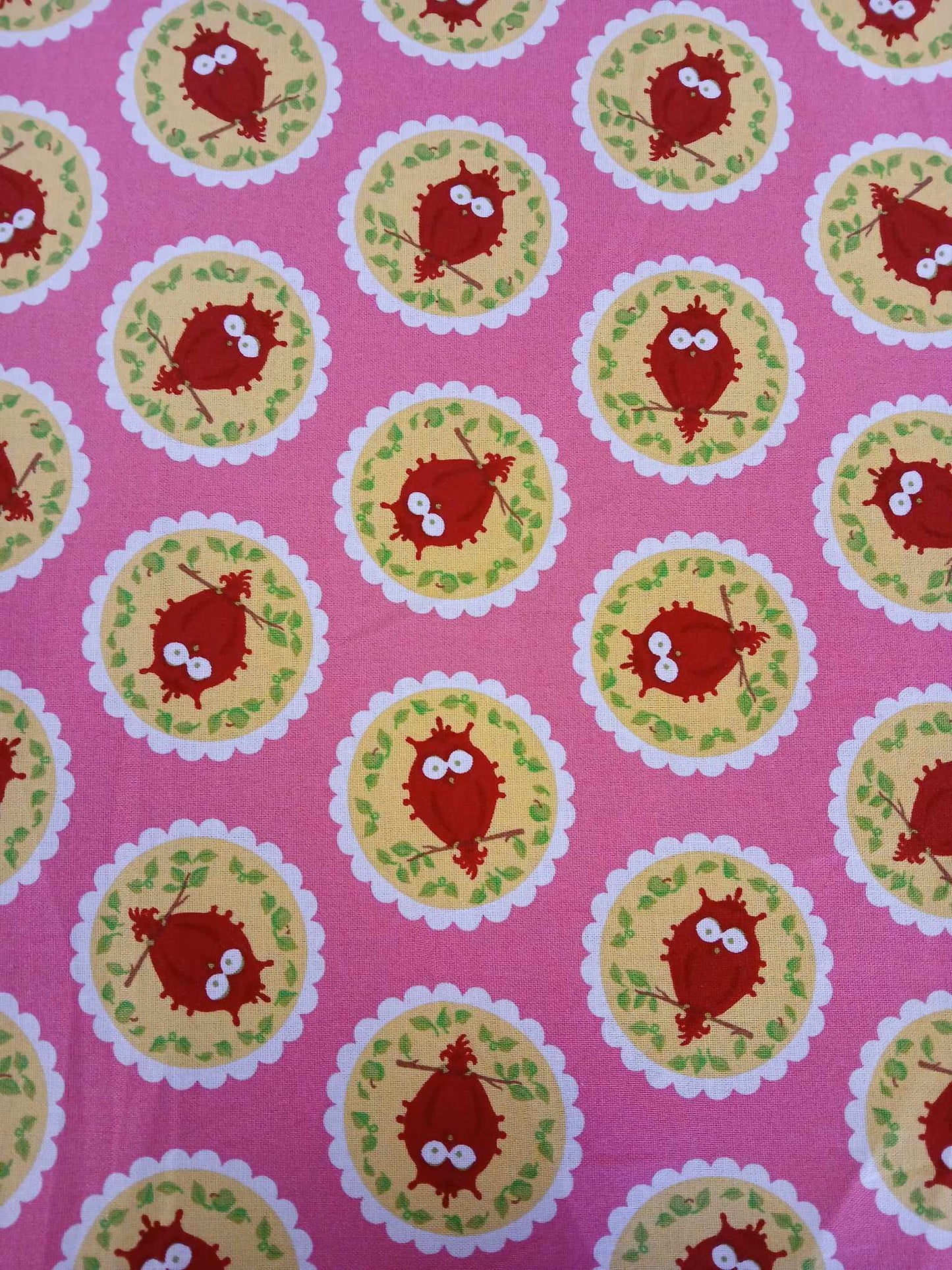 100% Cotton - Owls - Pink/Red/Yellow/White/Green - 53" Wide - Sold By the Metre