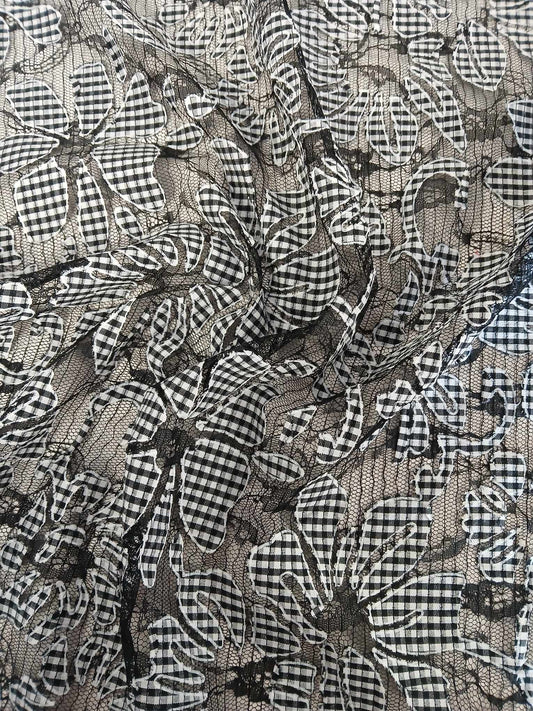 Lace - Gingham - Black/White - 53" Wide - Sold By the Metre