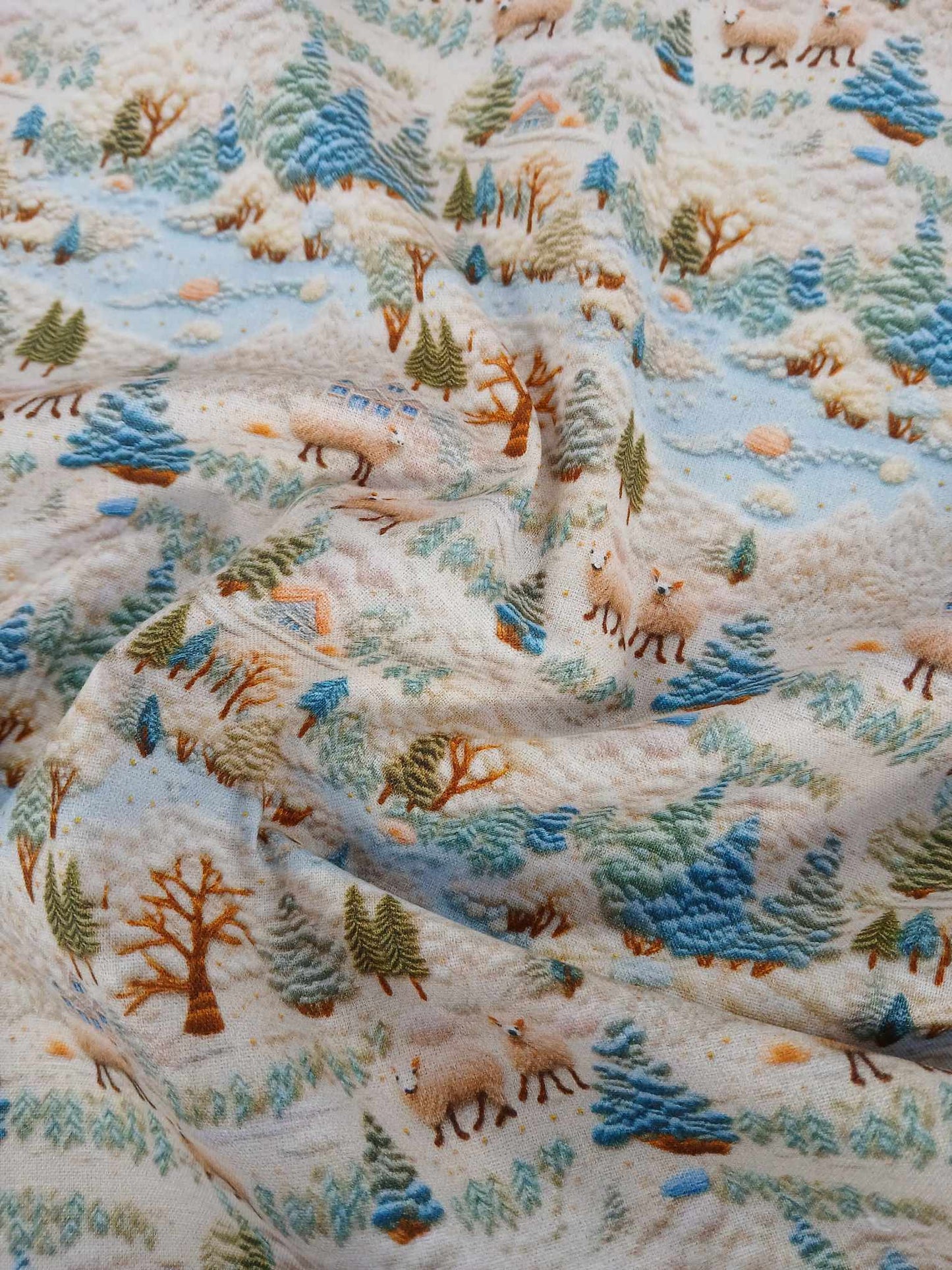 100% Cotton - Digital Print - Blue/Cream/Green/Brown - 44" Wide - Sold By the Metre