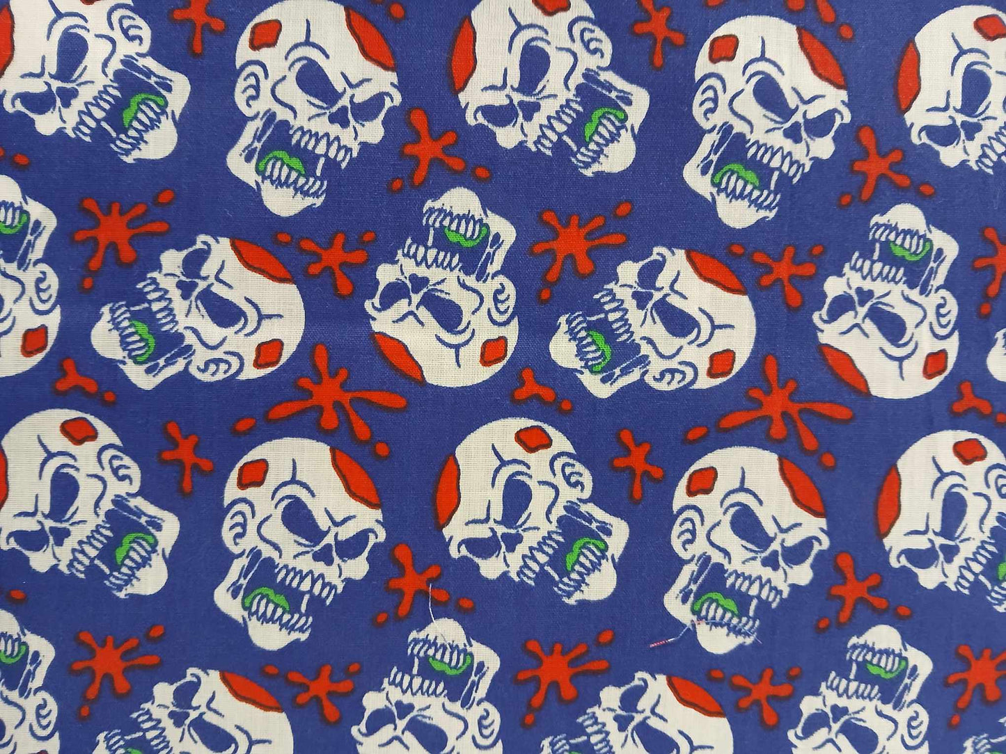 Poly Cotton - Mr Dead Funny - Blue/White/Red - 44" Wide - Sold By The Metre