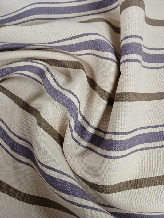 Cotton Woven Ticking - Fire Retardant - Mauve/Khaki - 82" Wide - Sold By the Metre