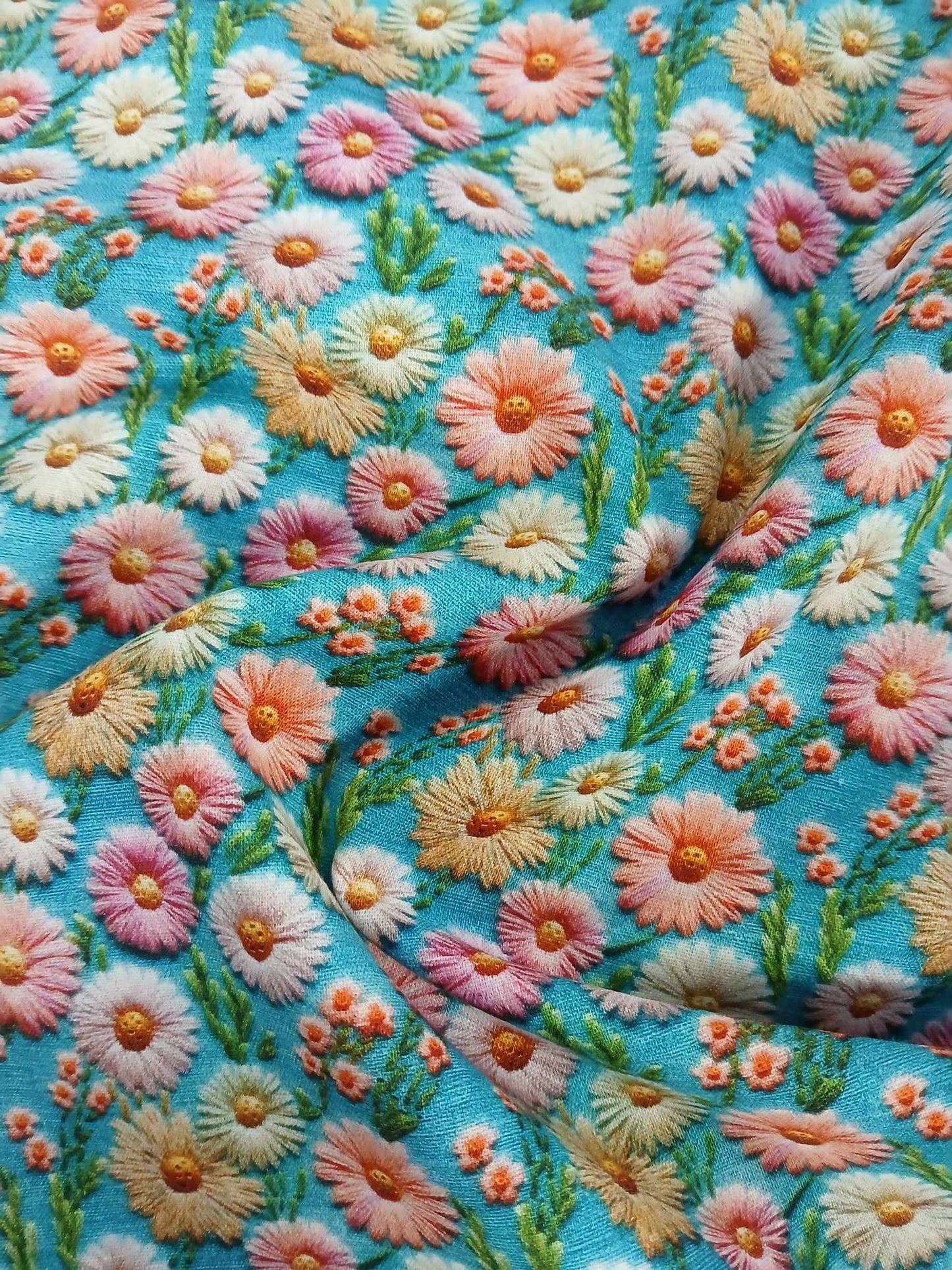 100% Cotton - Digital Print - Blue/Pink/Peach/Cream - 44" Wide - Sold By the Metre