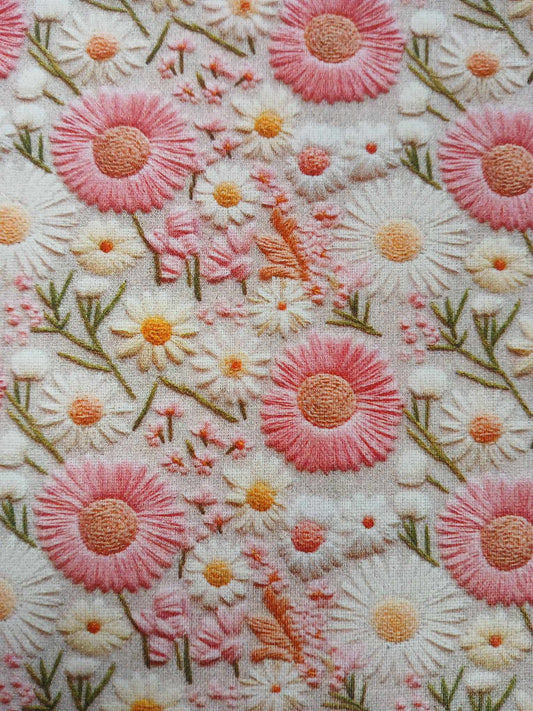 100% Cotton - Digital Print - Cream/Pink/Yellow/White - 44" Wide - Sold By the Metre