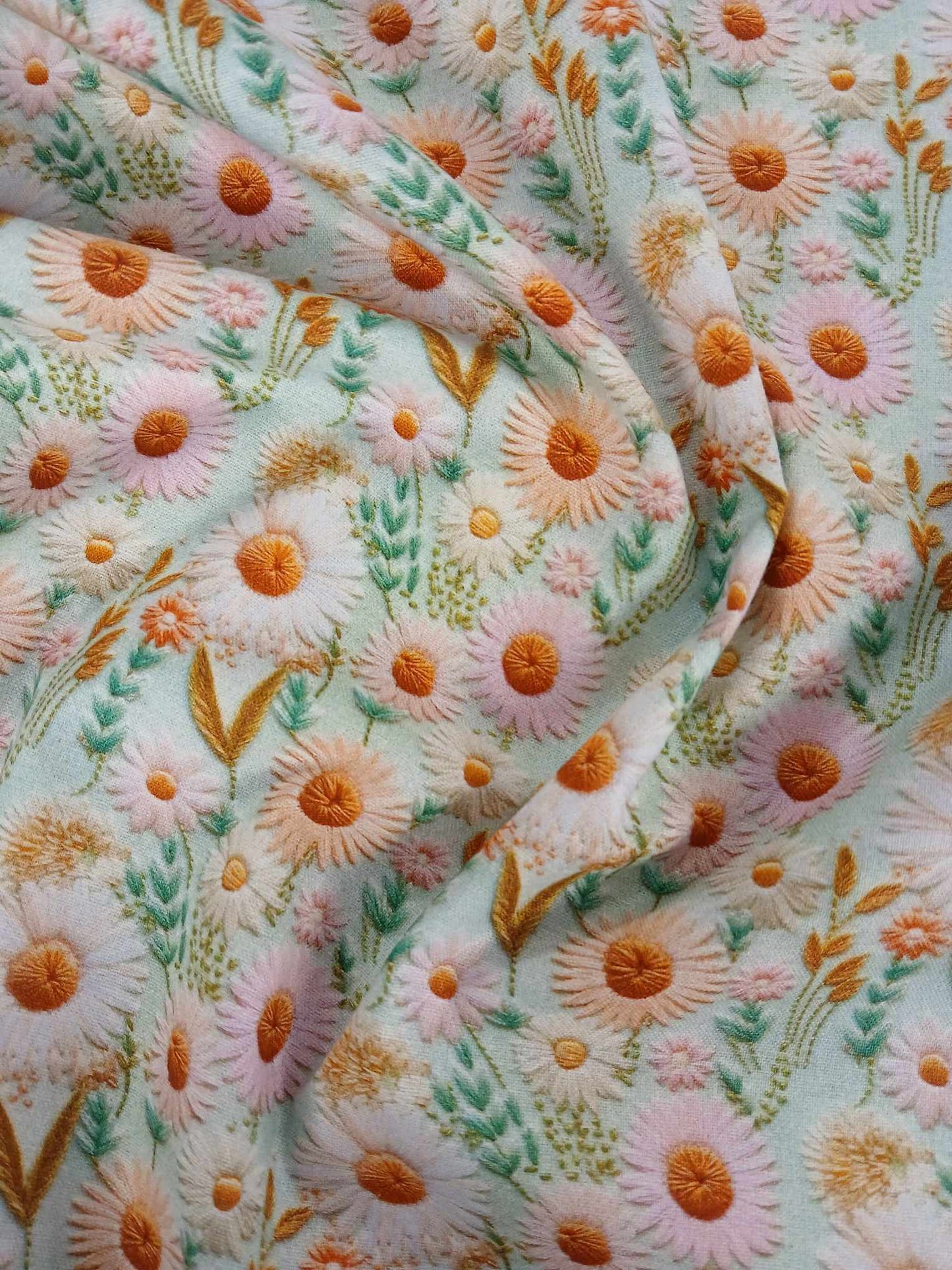 100% Cotton - Digital Print - Mint/Peach/Pink - 44" Wide - Sold By the Metre