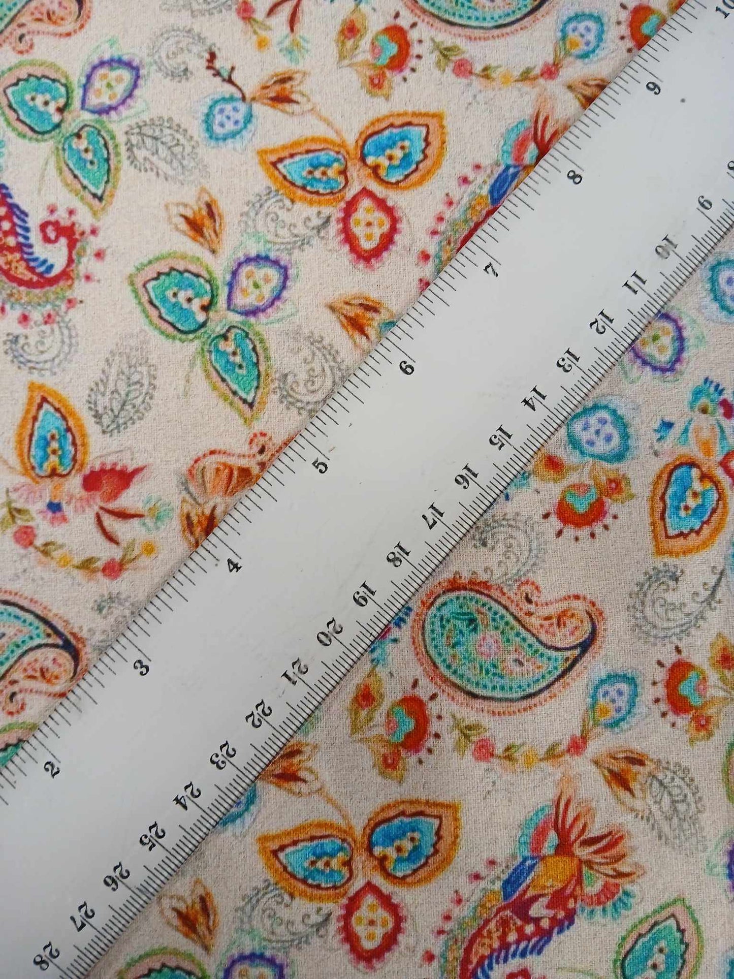 100% Cotton - Digital Print - Cream/Green/Blue/Red - 44" Wide - Sold By the Metre