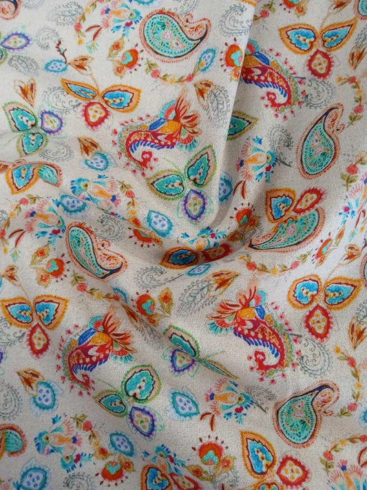 100% Cotton - Digital Print - Cream/Green/Blue/Red - 44" Wide - Sold By the Metre