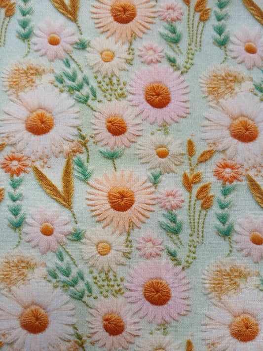 100% Cotton - Digital Print - Mint/Peach/Pink - 44" Wide - Sold By the Metre