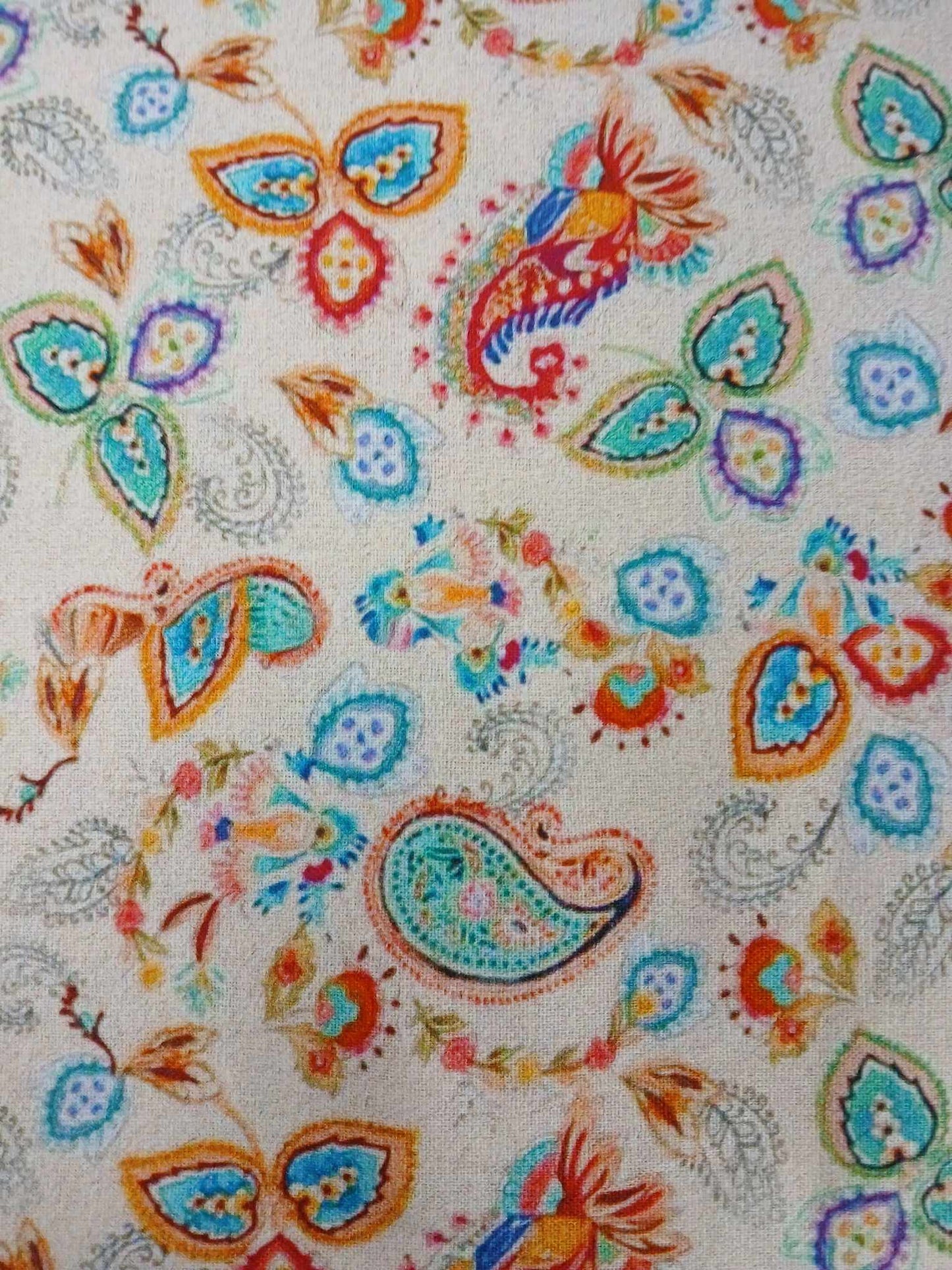 100% Cotton - Digital Print - Cream/Green/Blue/Red - 44" Wide - Sold By the Metre