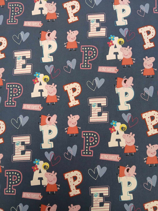 100% Cotton - Peppa Pig - Navy/Pink/Red - 58" Wide - Sold By the Metre