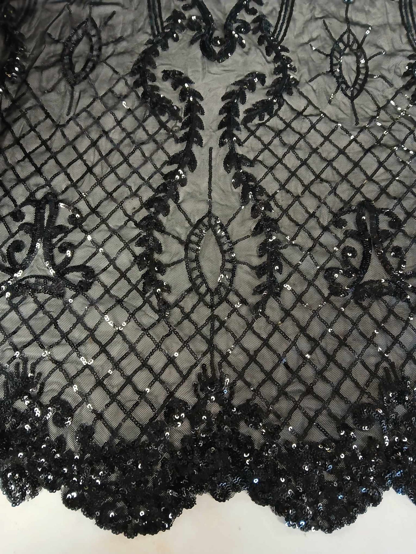 Double Bordered Lace w/ Sequins - Black - 47" Wide - Sold By the Metre