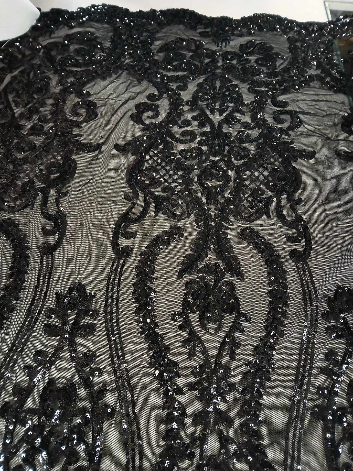 Double Bordered Lace w/ Sequins - Black - 47" Wide - Sold By the Metre