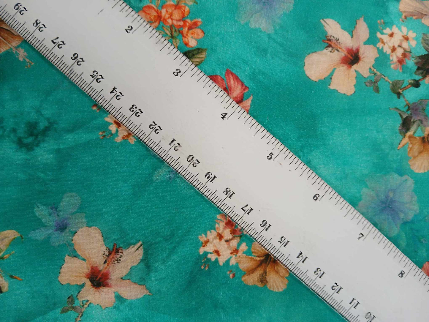 Cotton Lawn - Turquoise/Orange/Yellow/Cream - 55" Wide - Sold By The Metre