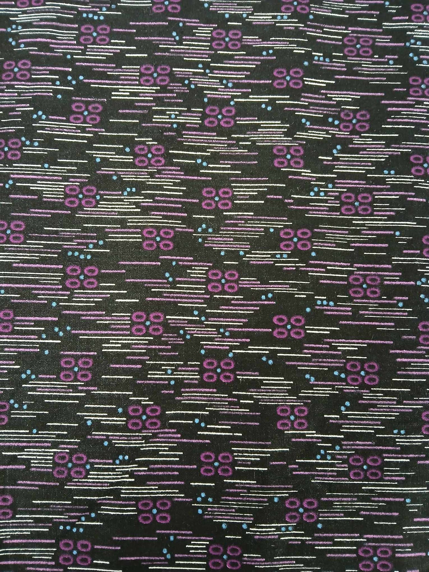 Vintage Cotton - Black/Purple/White/Blue - 36" Wide - Sold By the Metre