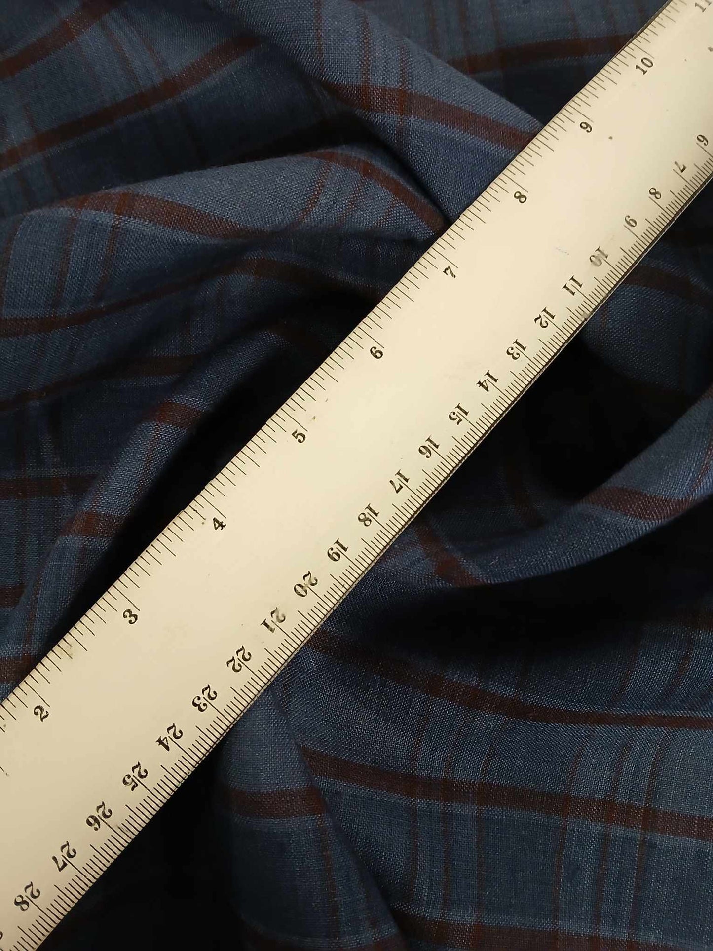 100% Pure Irish Linen - Check - Blue/Dark Red - 61" Wide - Sold By The Metre