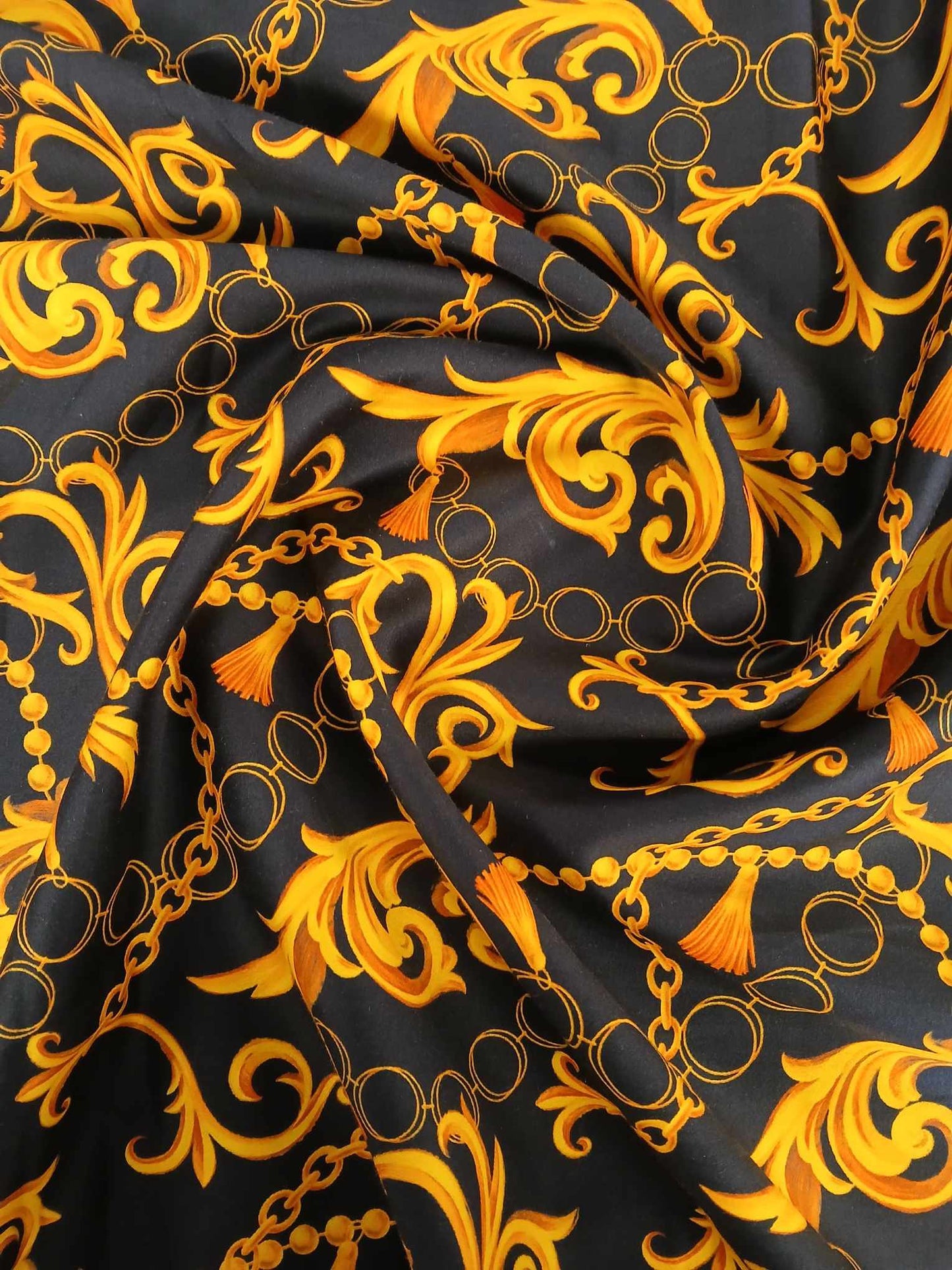 Cotton Satin - Yellow/Black/Gold - 56" Wide - Sold By The Metre