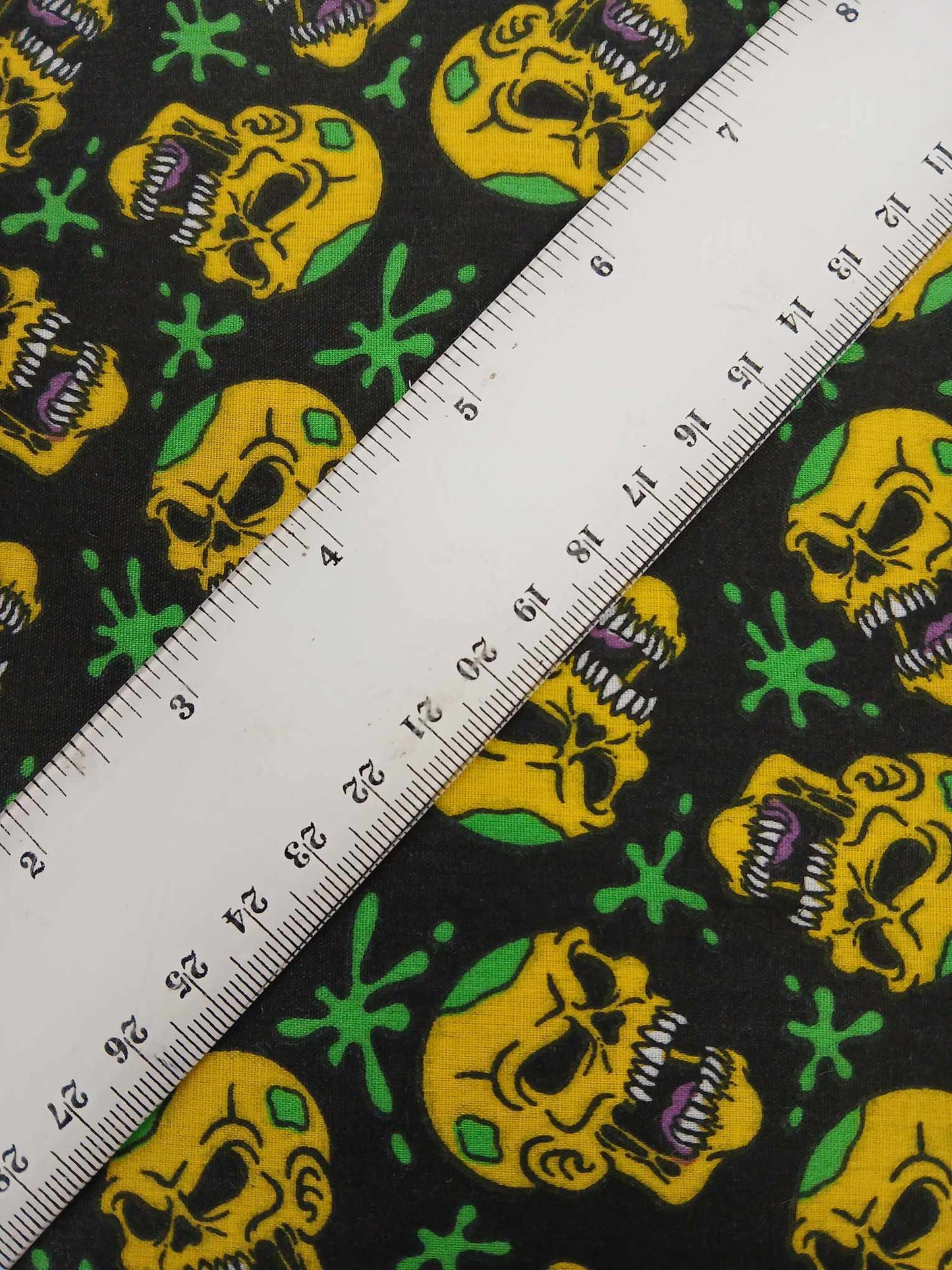 Poly Cotton - Mr Dead Funny - Black/Yellow/Green - 44" Wide - Sold By The Metre