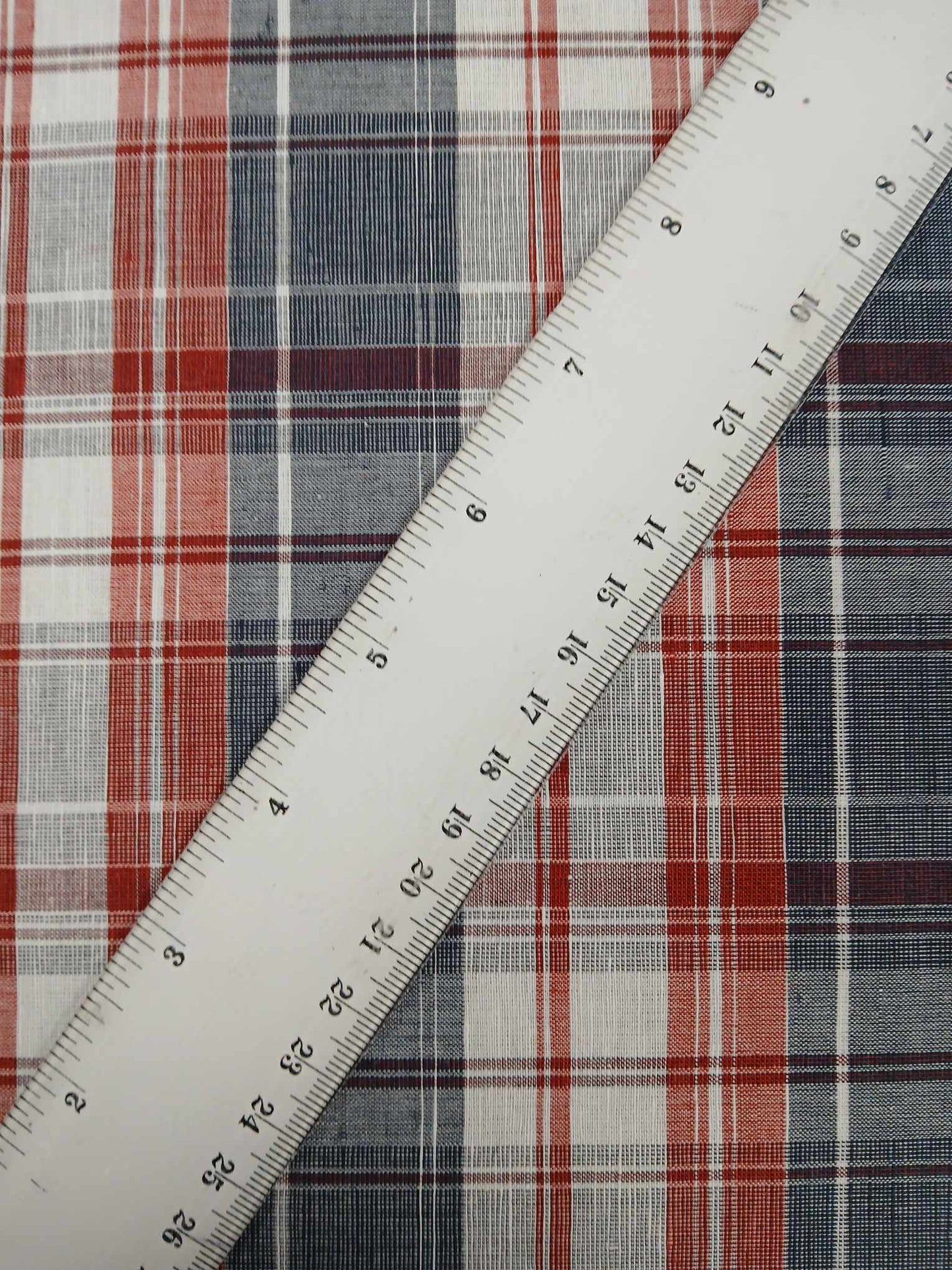 100% Pure Irish Linen - Check - Navy/Red/White - 61" Wide - Sold By The Metre