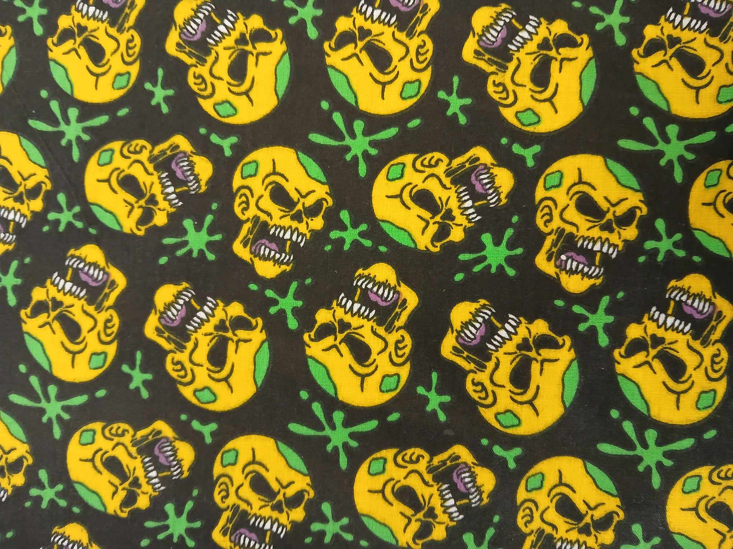 Poly Cotton - Mr Dead Funny - Black/Yellow/Green - 44" Wide - Sold By The Metre