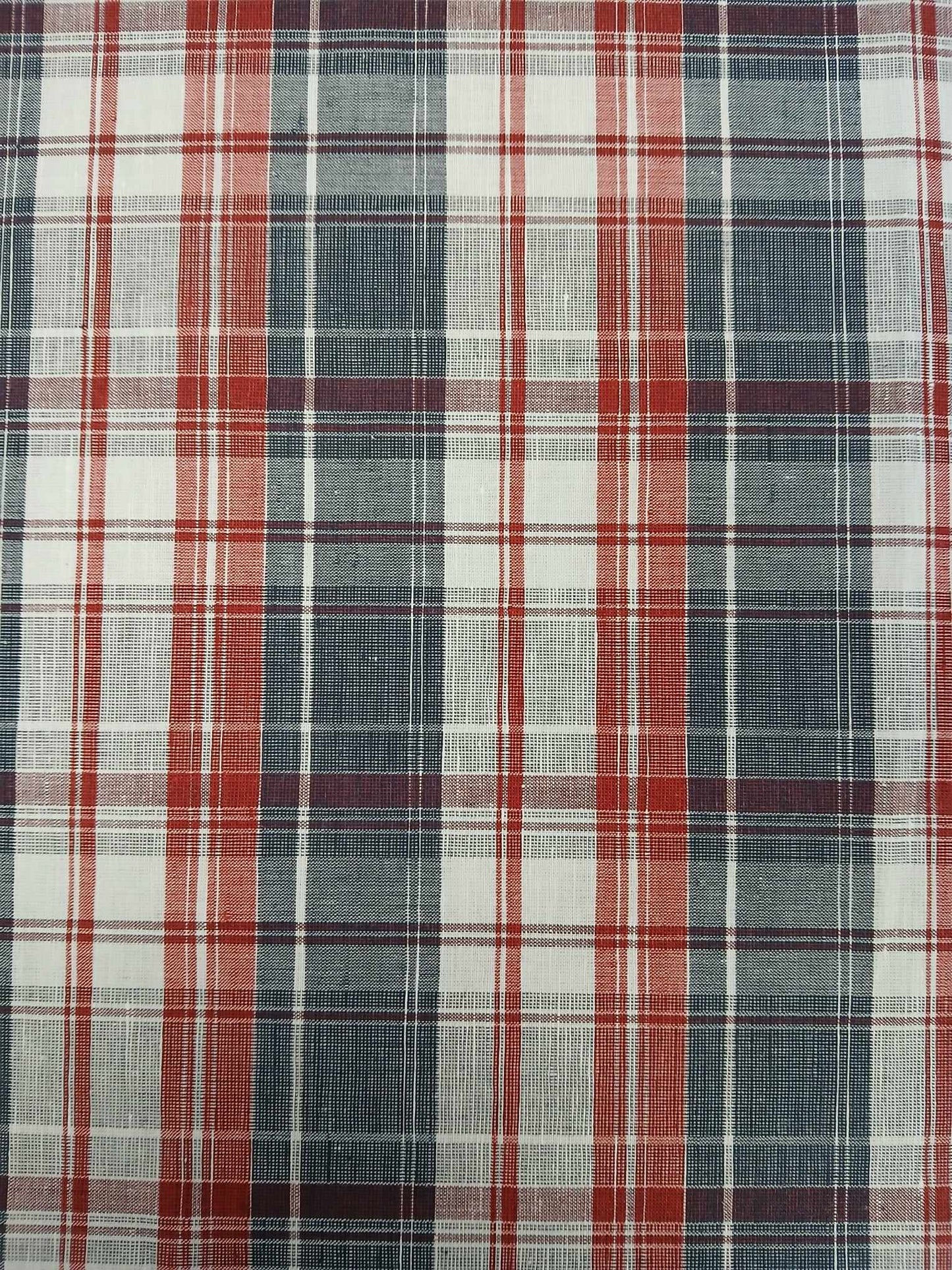 100% Pure Irish Linen - Check - Navy/Red/White - 61" Wide - Sold By The Metre