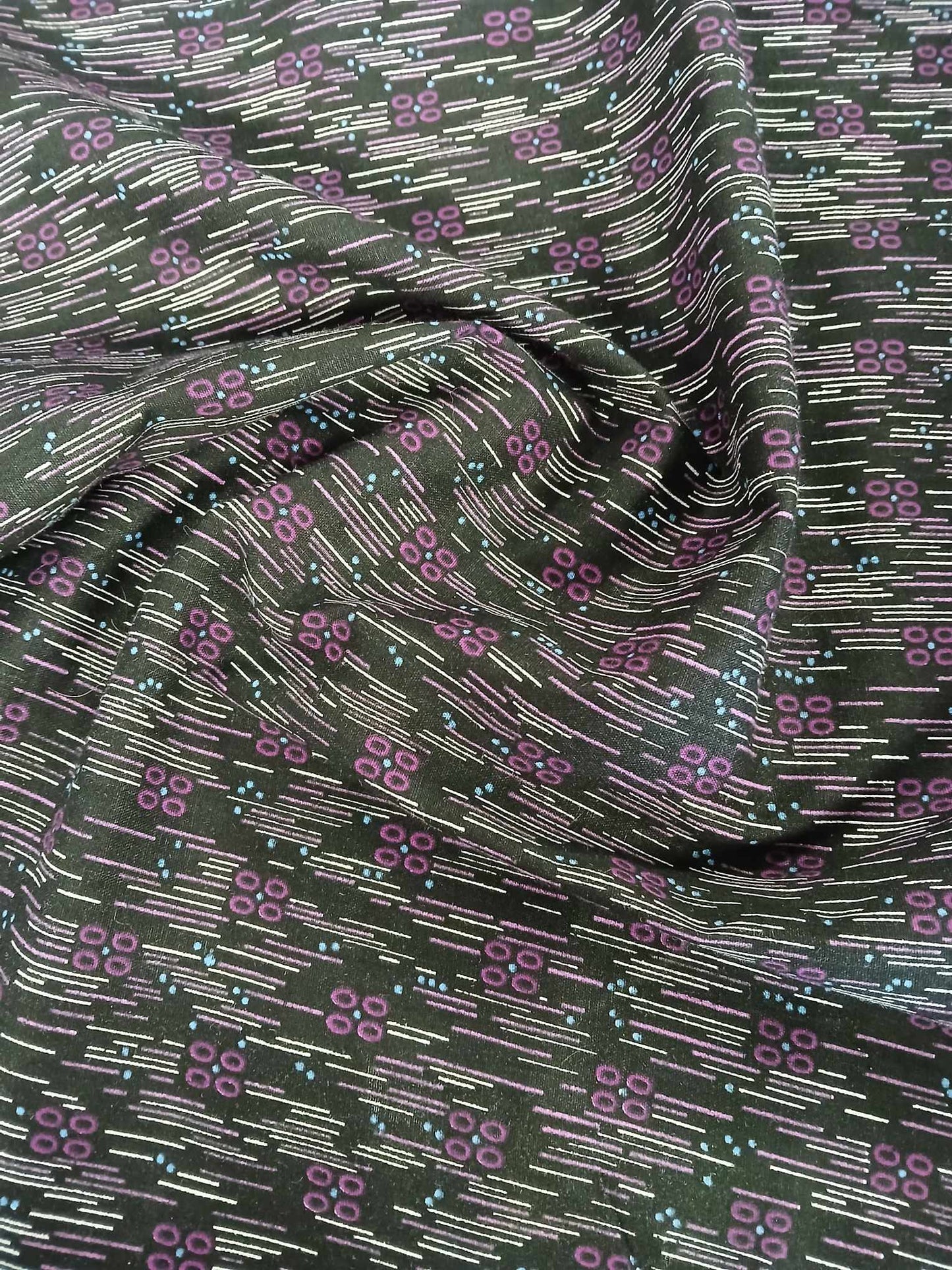 Vintage Cotton - Black/Purple/White/Blue - 36" Wide - Sold By the Metre