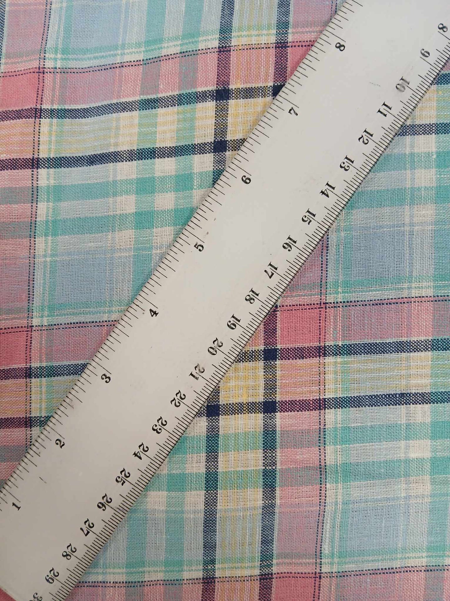 100% Pure Irish Linen - Check - Baby Blue/Navy/Pink/Yellow/Green - 59" Wide - Sold By The Metre