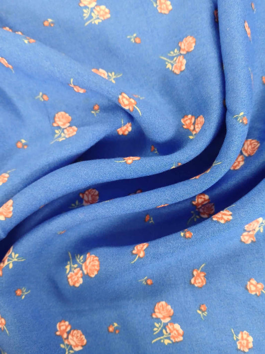 Viscose - Blue/Peach - 60" Wide - Sold By The Metre