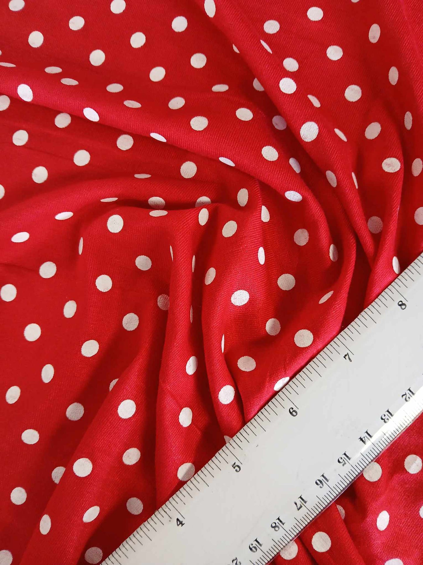 Viscose Lycra - Spot - Red/White - 61" Wide - Sold By The Metre