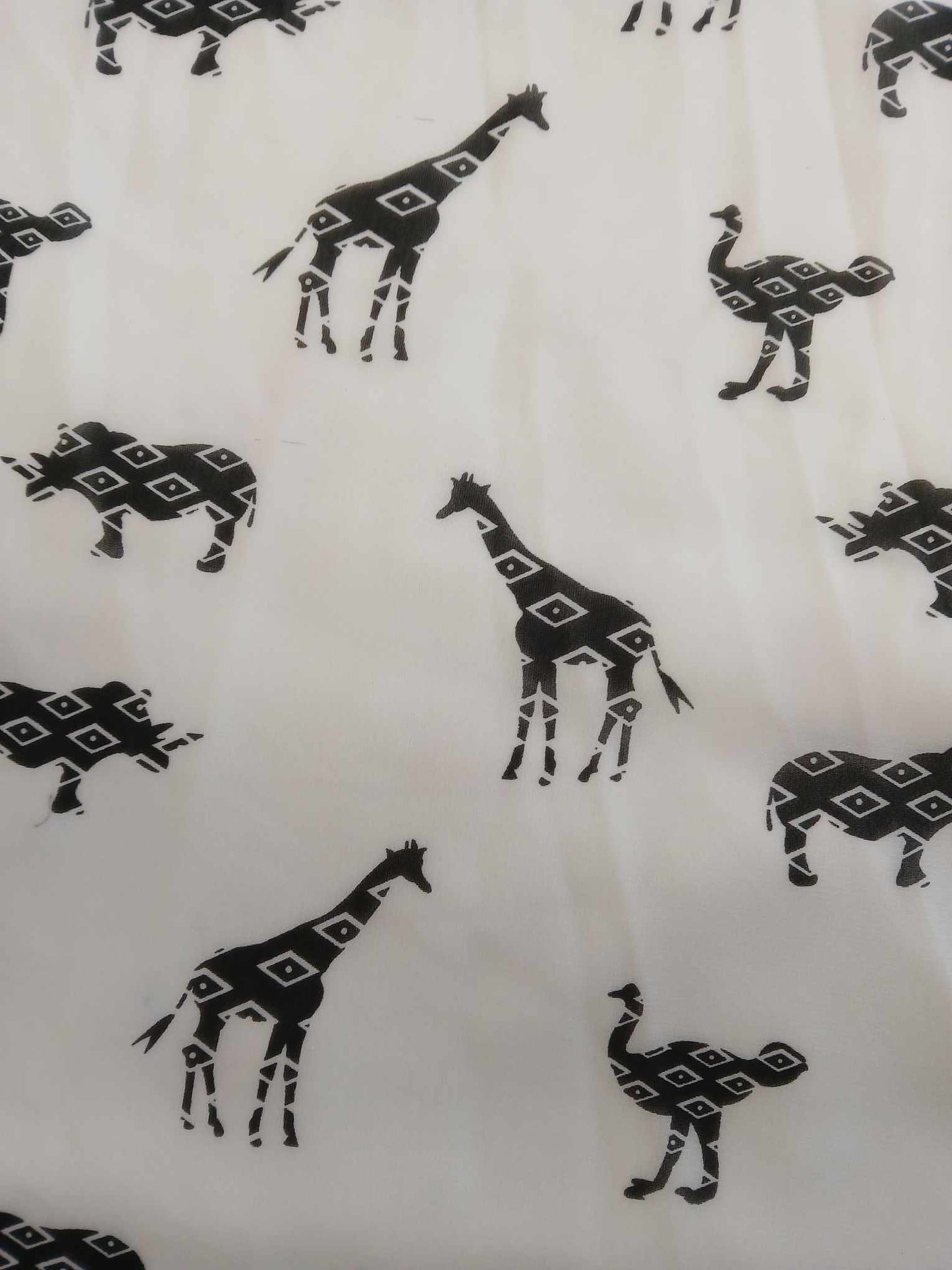 Chiffon - Animals - Black/White - 58" Wide - Sold By The Metre