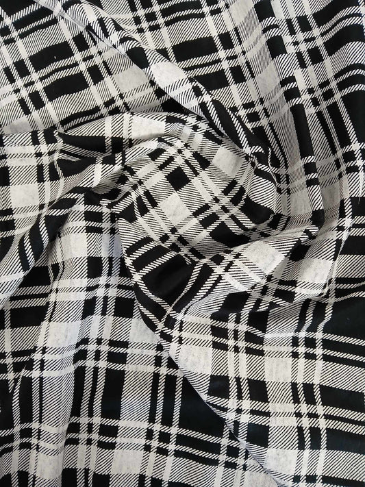 Viscose Lycra - Check - Black/White - 64" Wide - Sold By The Metre