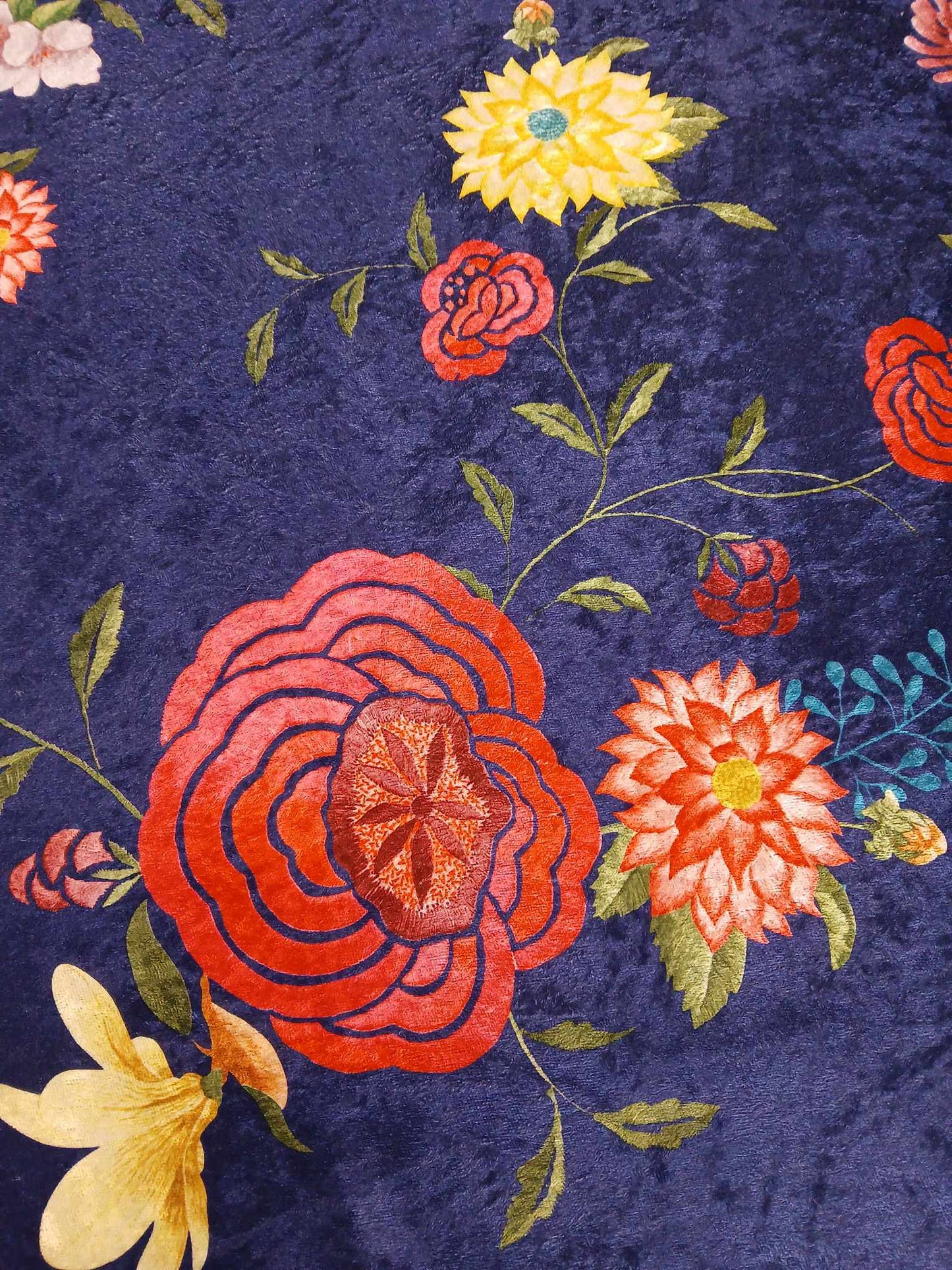 Velvet - Digital Floral - Navy/Pink/Red/Yellow - 61" Wide - Sold By The Metre