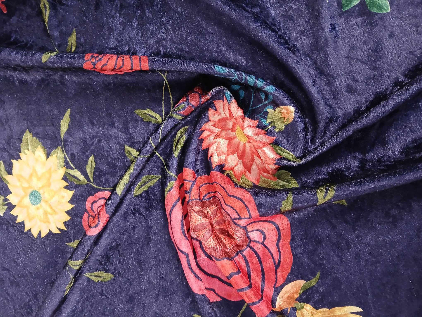 Velvet - Digital Floral - Navy/Pink/Red/Yellow - 61" Wide - Sold By The Metre